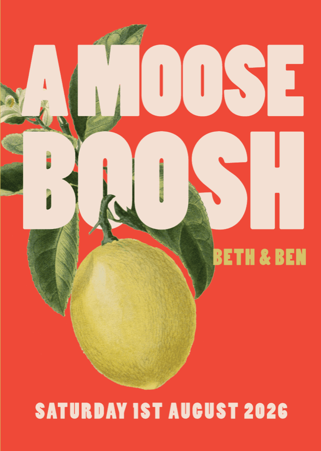 The original book: a bright red cover with a painted lemon, made for our wedding